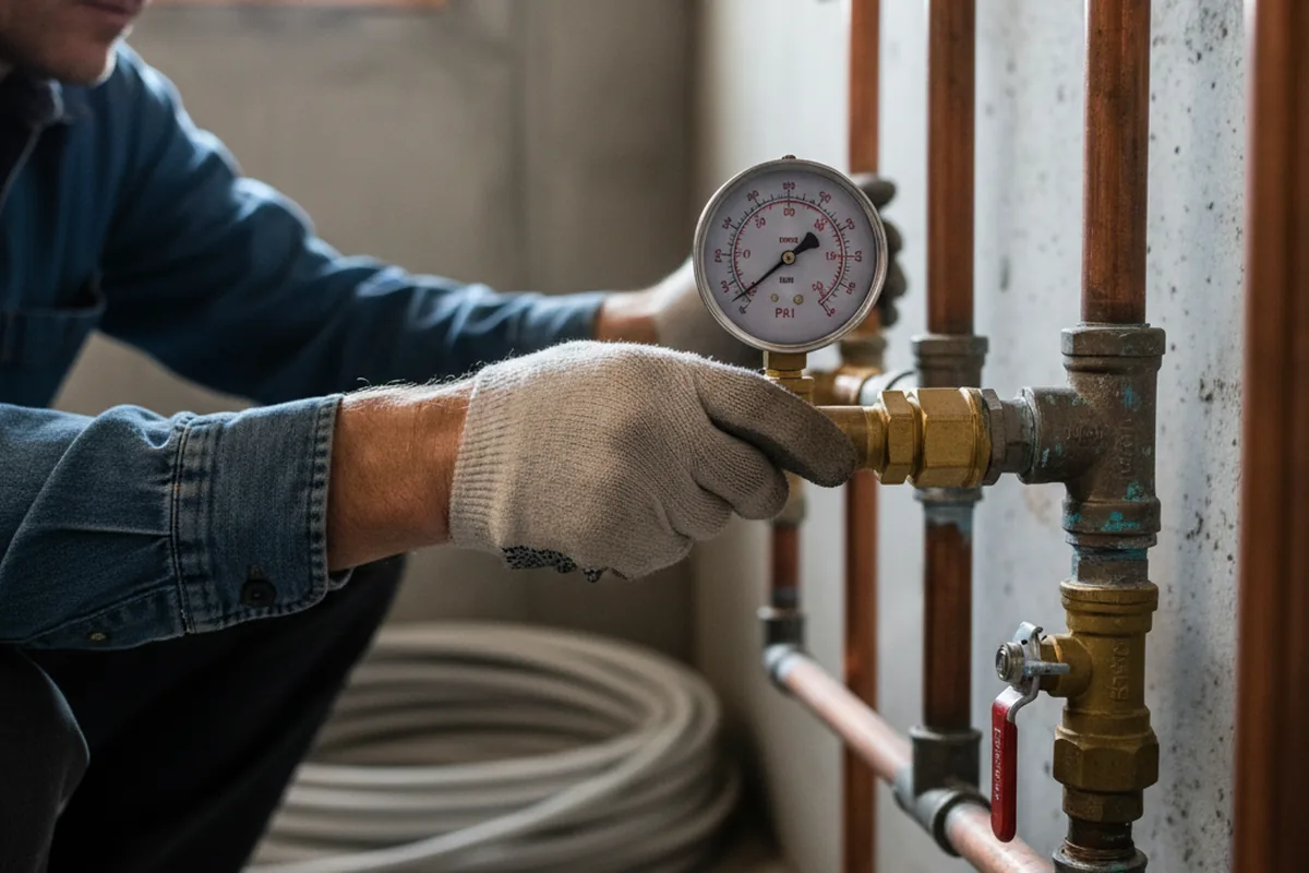 Pressure testing a repaired line during Water Line Repair in Newburg